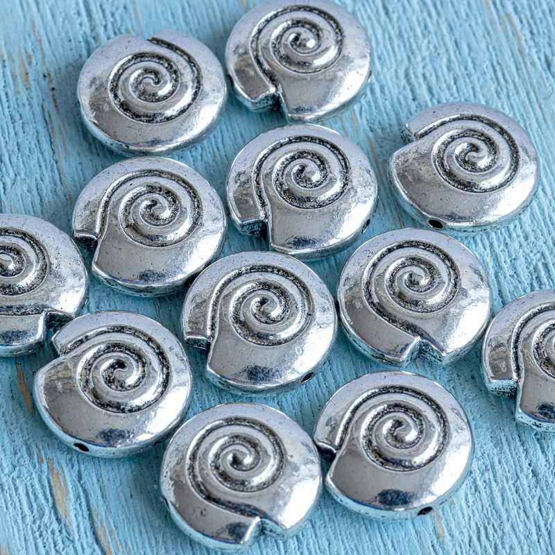 бусина, металл "ракушка спиральная", цвет античное серебро, 15x15x6 мм