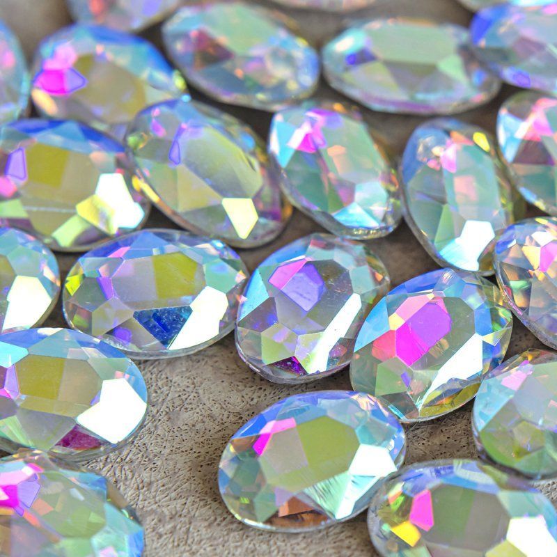 кабошон стекло кристалл, овальный, цвет crystal ab, 14х10 мм