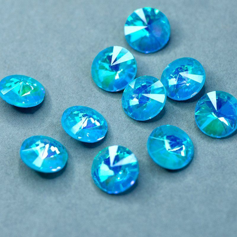 кабошон стекло риволи, цвет aquamarine shimmer, 14х7 мм