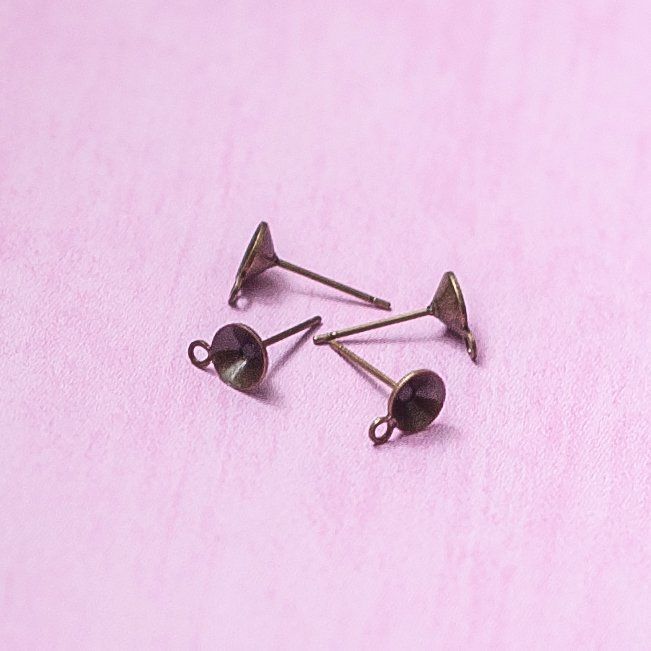 пуссеты "раунд", место для стразов, античная бронза, 14х0.8