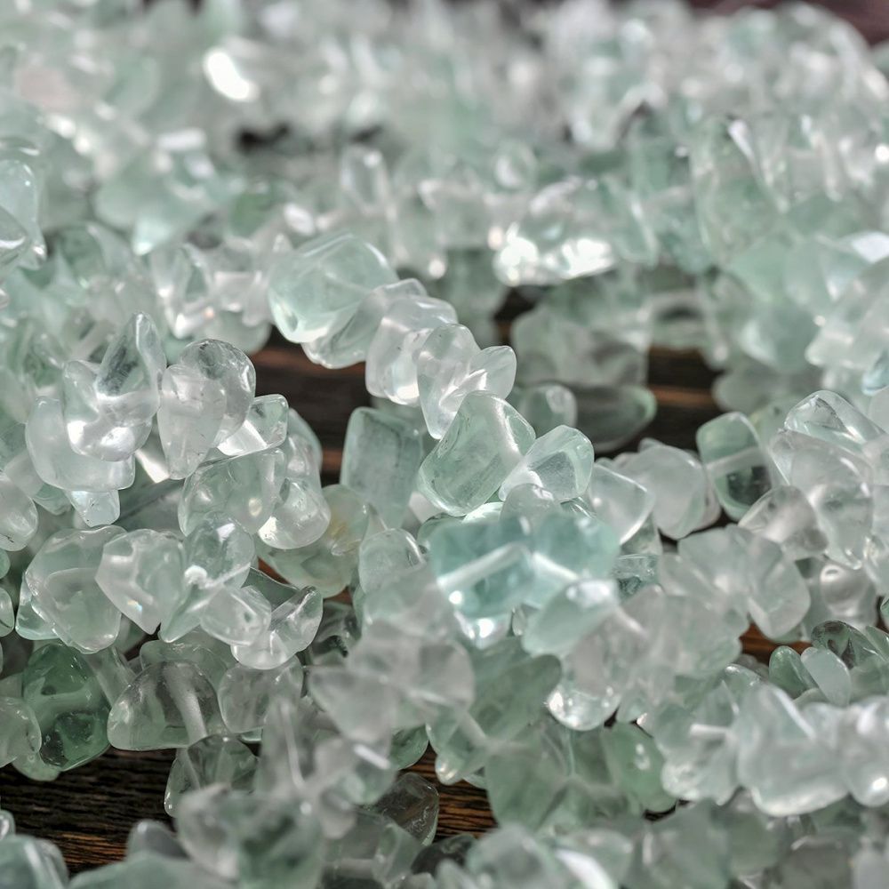 бусина имитация аквамарина, осколки, цвет аквамариновый, размерный микс