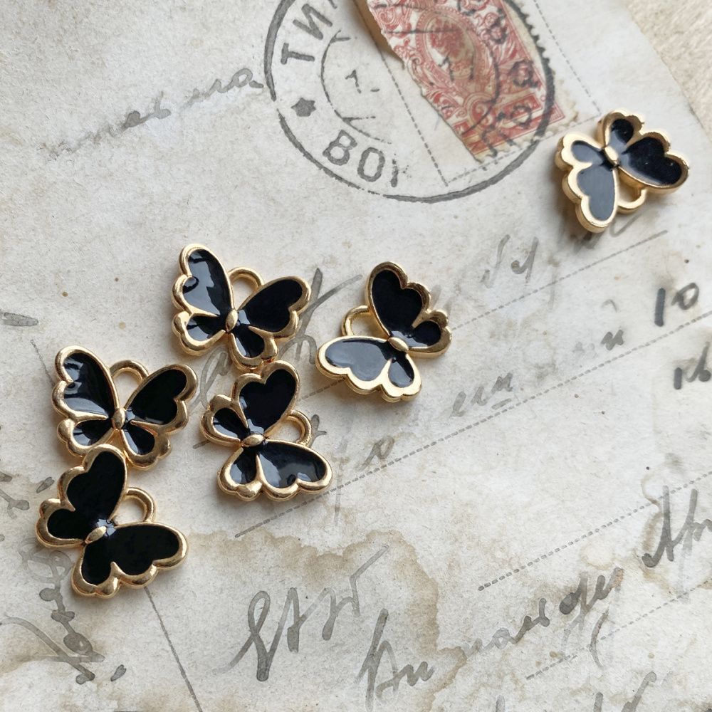 подвеска металлическая "бабочка", эмаль, цвет черный, 10.5x13x3 мм