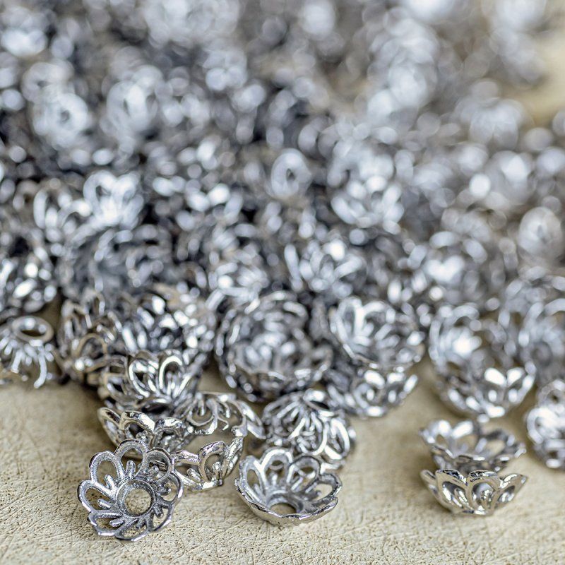 шапочка для бусин "маргаритка", цвет платина, 9x4 мм