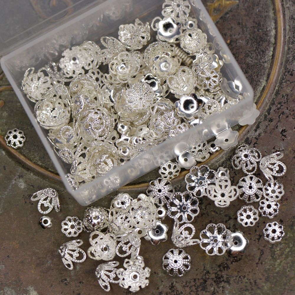 набор шапочек металлических, цв. серебро, в органайзере