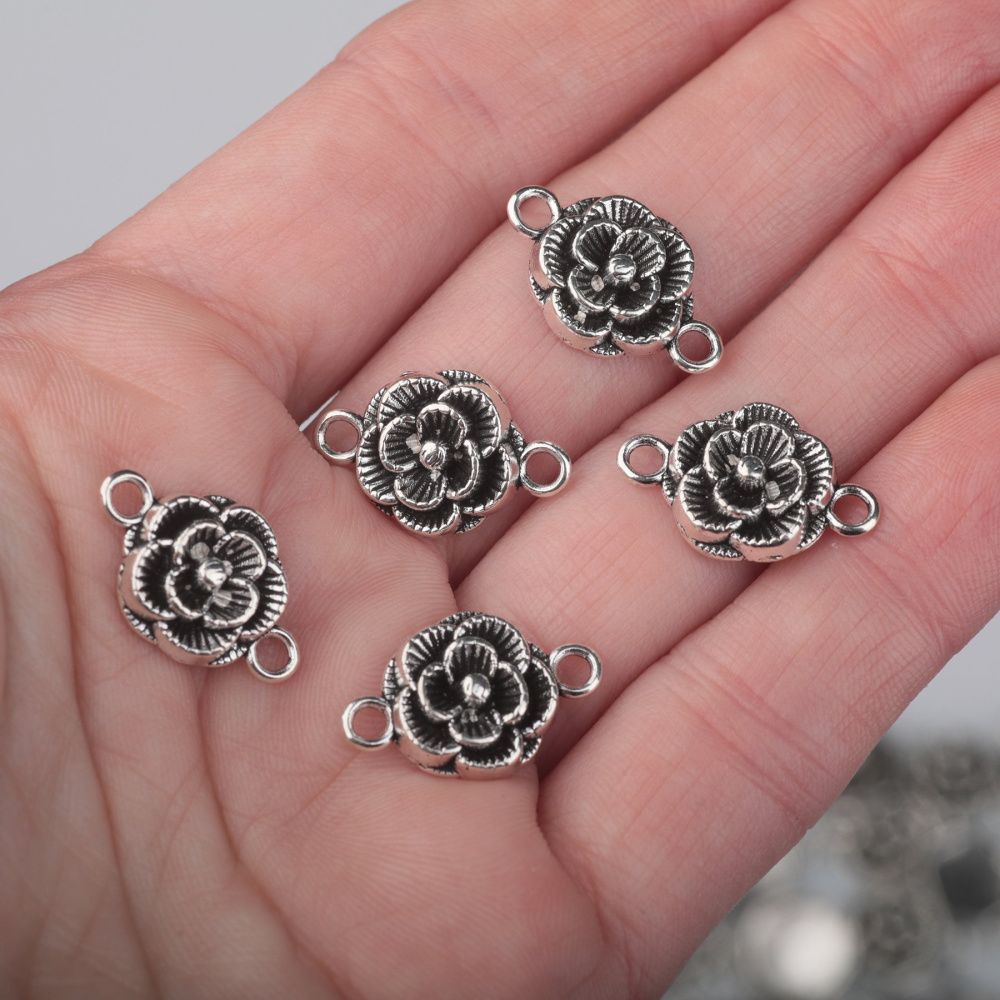 коннектор "бегония", цвет античное серебро, 12x3.5 мм