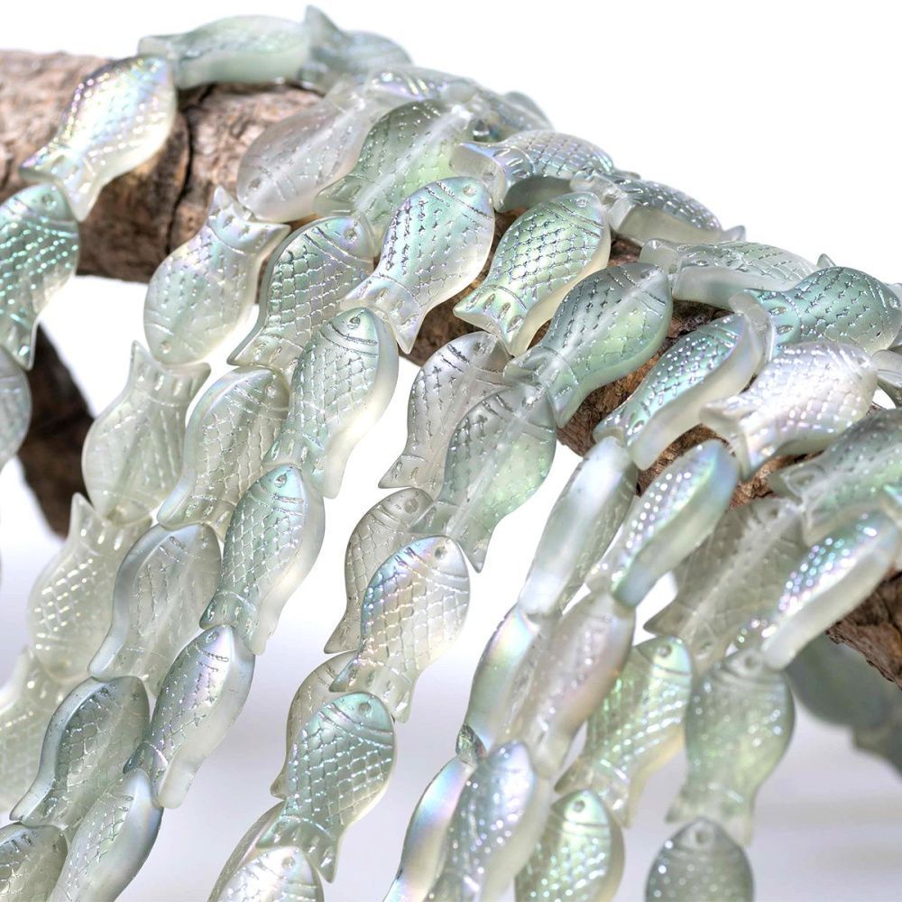 бусина "рыбка", стекло, цвет радужный полупрозрачный матовый, 15х8х5 мм