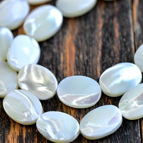 бусина из ракушки, овальная, цвет сливочный перламутр, 18x13x4-5мм