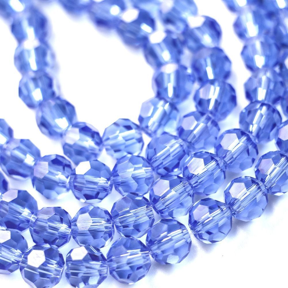 бусина, стекло 6, граненая, цвет васильковый, 6 мм