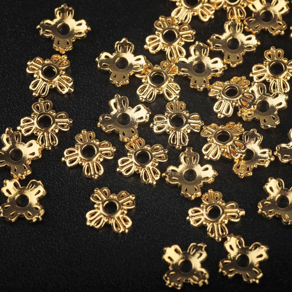 шапочка для бусин "примула", позолота, 6x6x2 мм