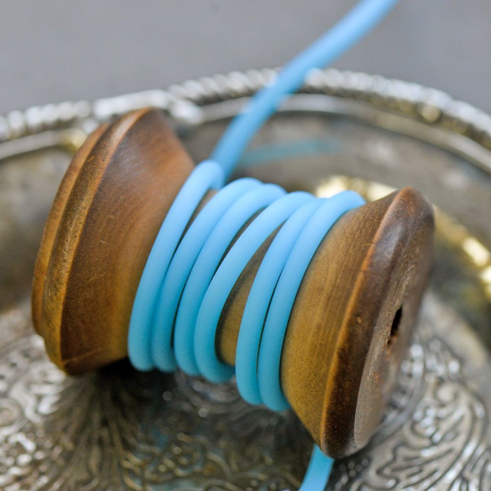 шнур резиновый, с отверстием, цвет голубой, 3 мм