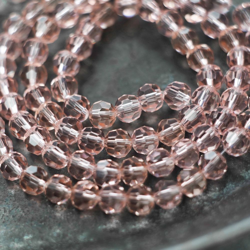 бусина, стекло 6, граненая, цвет розовый, 6 мм