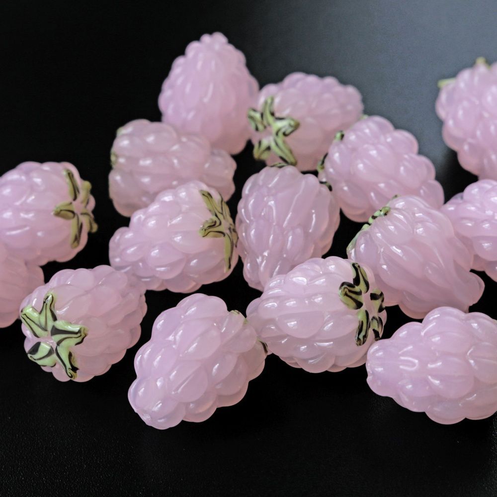 бусина, лэмпворк "малинка", стекло, цвет розовый, 19x15 мм