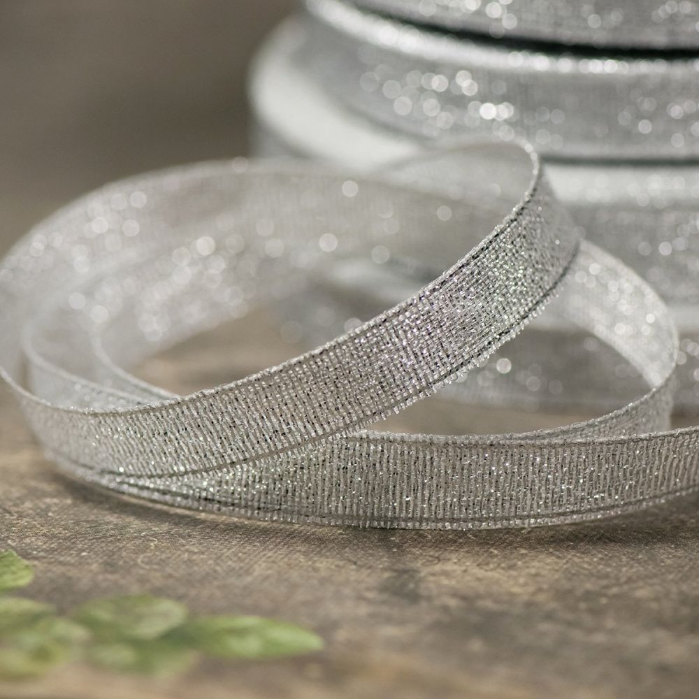 лента парчовая, цвет серебристый металлик, ширина 9 мм