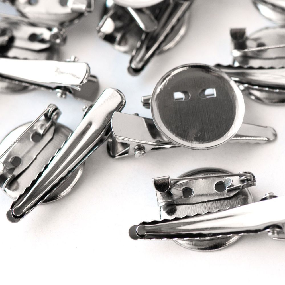 основа для броши-заколки "клип", цвет платина, 35х20х5 мм