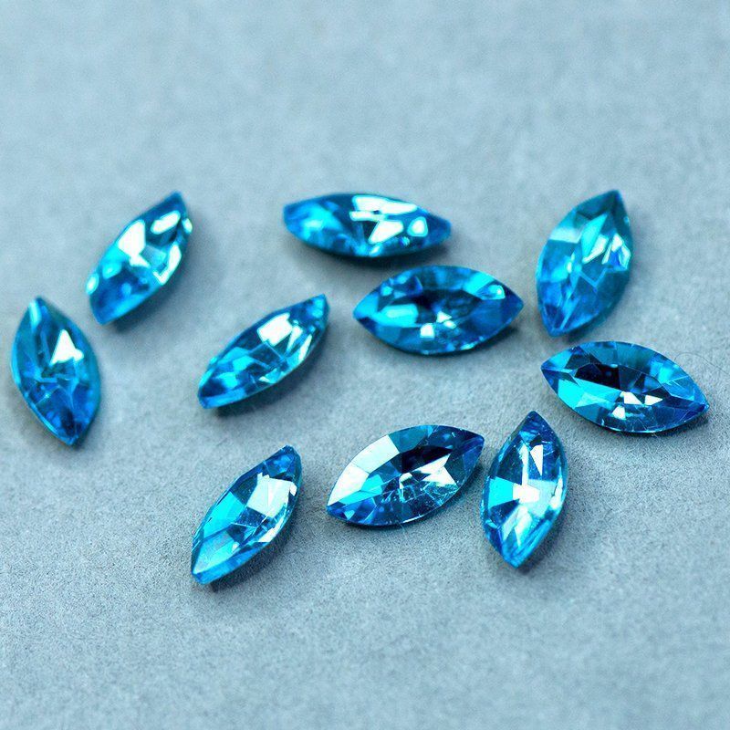 кабошон стекло кристалл, navette, цвет aquamarine, 12х6 мм