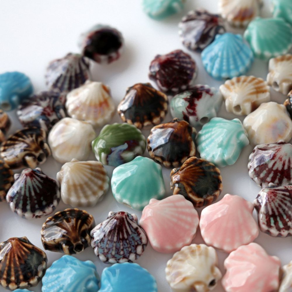 бусина, керамика "ракушка-антик", цветовой микс, 12 мм