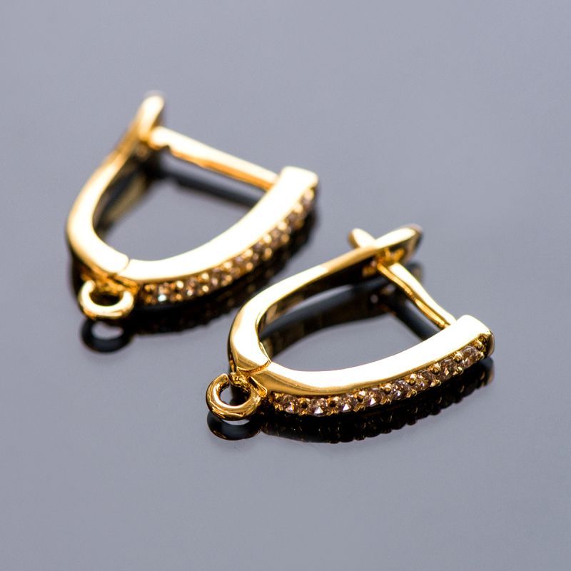 швензы "адель", с цирконием, позолоченные, 19x12.5x2 мм 