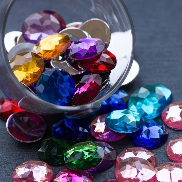 кабошон акриловый "грани", круглый, цветовой микс, 25х7 мм