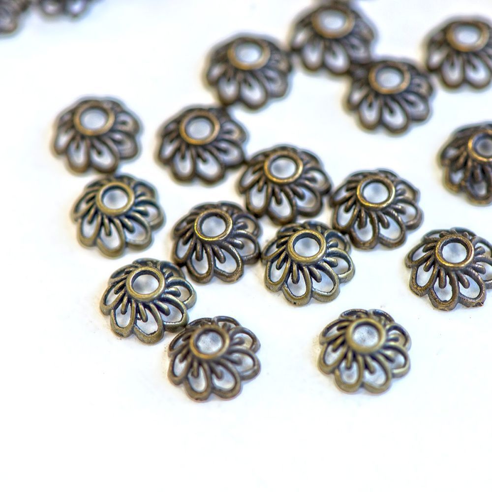 шапочка для бусин "маргаритка", цвет античная бронза, 9x4 мм