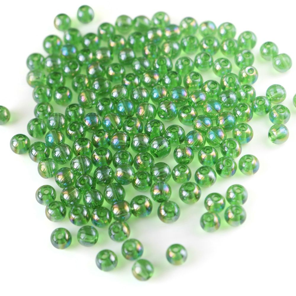 бусина, стекло 6, цвет зеленый ав, 6-6.5 мм