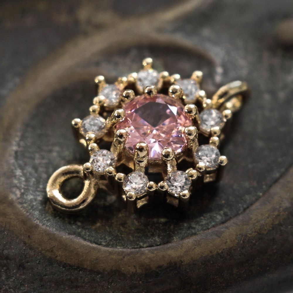 коннектор "блум" со стразами, золото/розовый, 16x11x5 мм