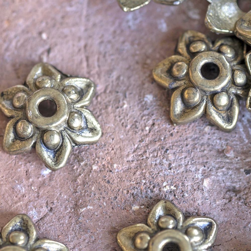 шапочка для бусин "гиацинт", античная бронза, 10x3.5 мм