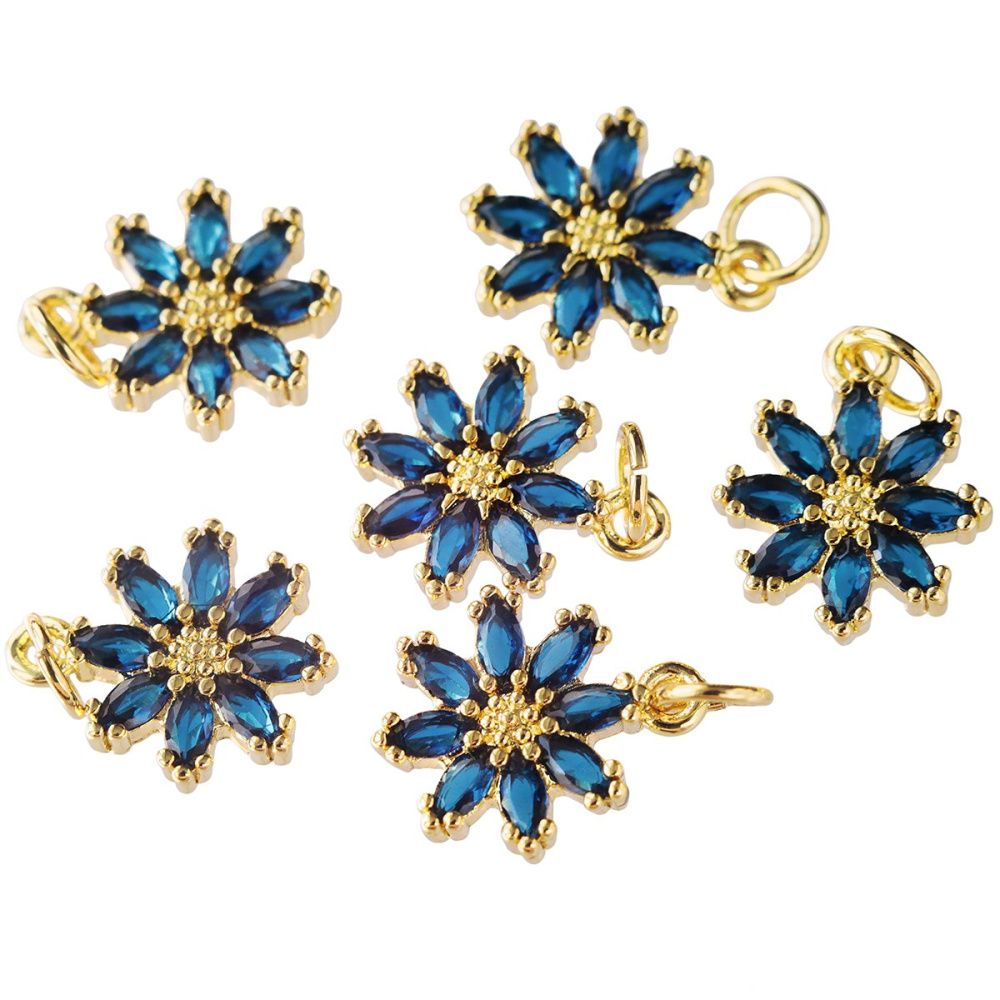 подвеска металл "сакура", позолота/синий, 14.5x12x3 мм