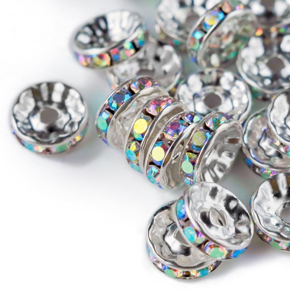 разделитель со стразами, цвет платина/crystal ab, 10 мм