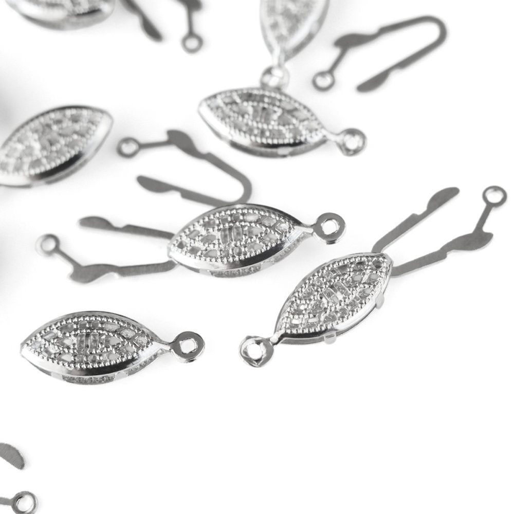 замочек-рыбка для жемчуга, цвет платина, 22x7x3.5 мм