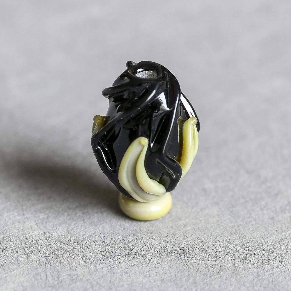 бусина, мурано "розовый бутон", черный, 15-16х10-11 мм