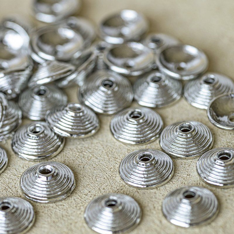 шапочка для бусин "диск", цвет платина, 10х3 мм