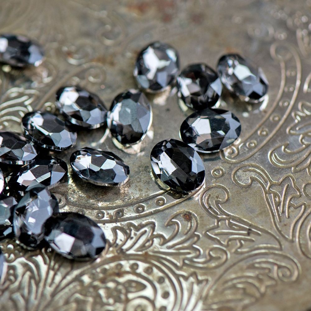 кабошон стекло кристалл, овальный, цвет black diamond, 14х10 мм