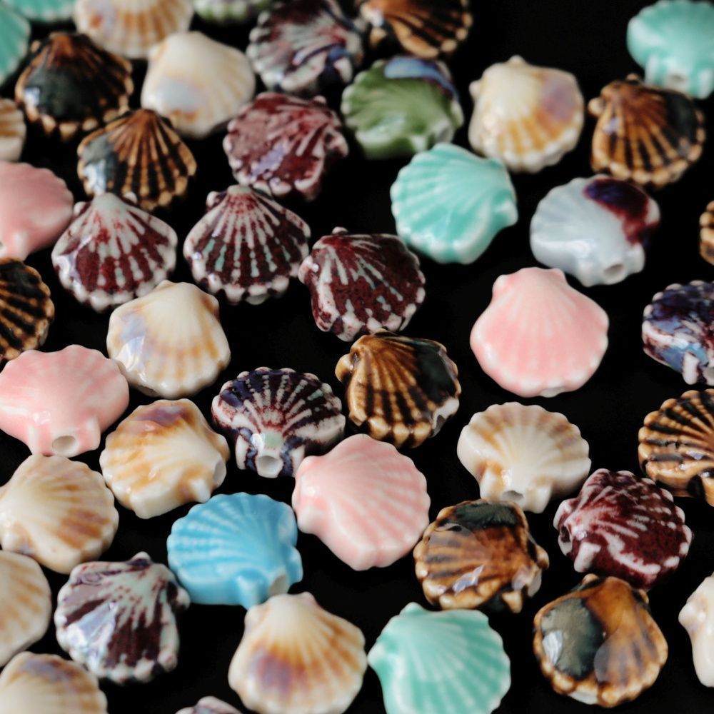 бусина, керамика "ракушка-антик", цветовой микс, 12 мм