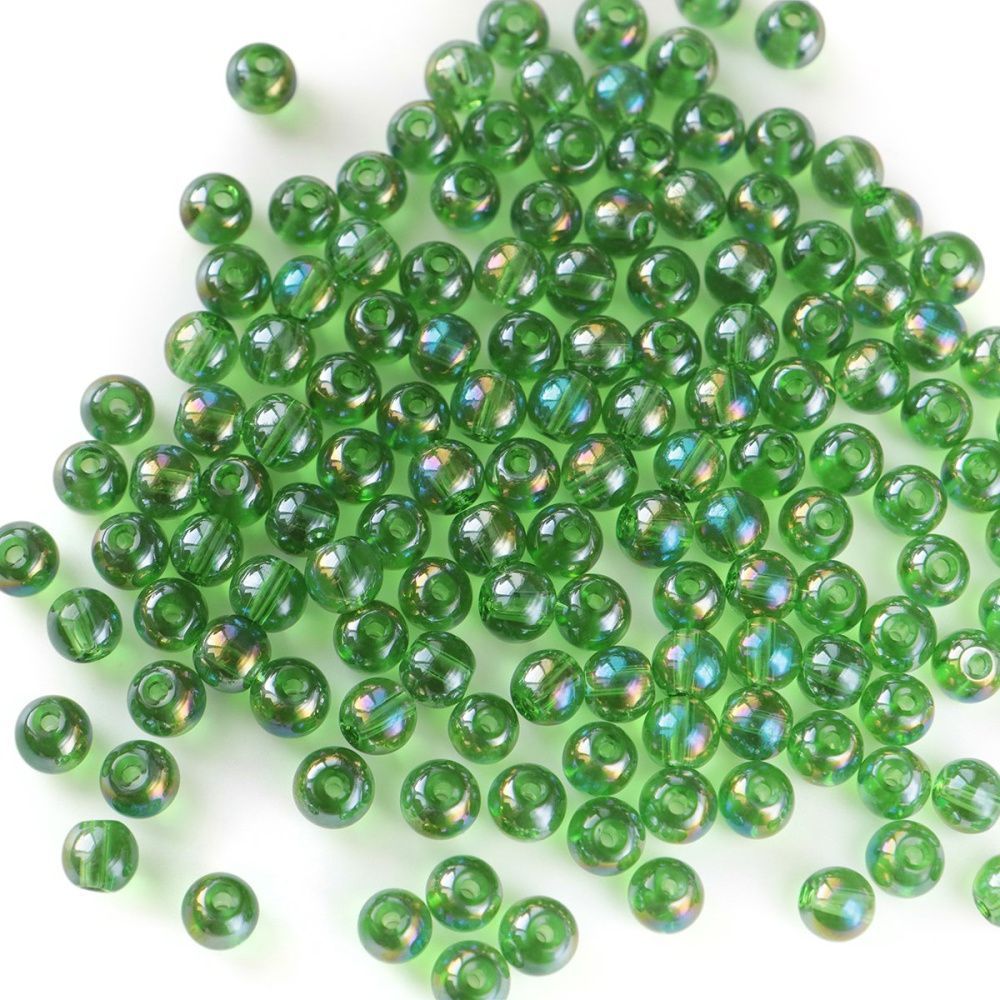 бусина, стекло 6, цвет зеленый ав, 6-6.5 мм