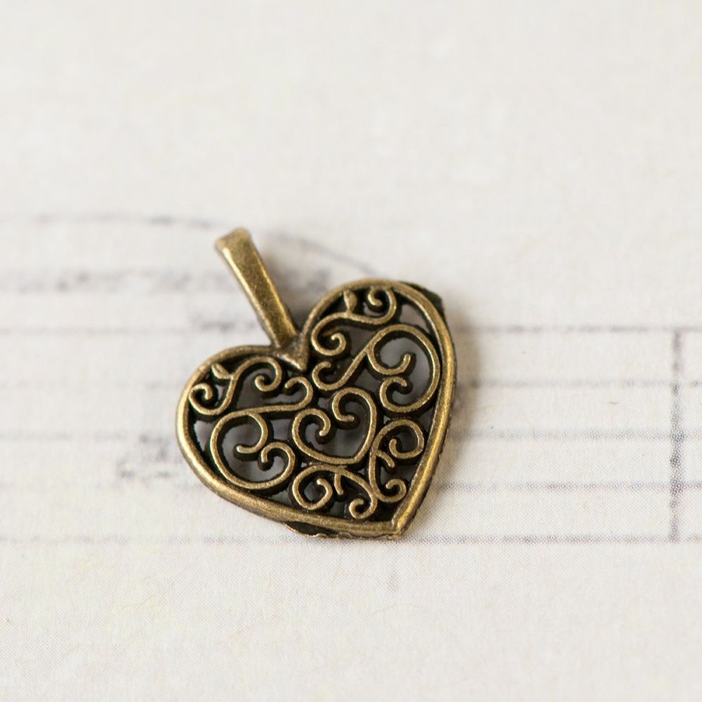 подвеска металлическая "сердечко", цвет античная бронза, 16х14х2 мм