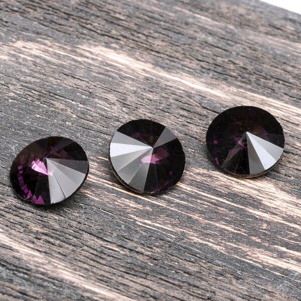 кабошон стекло риволи, цвет фиолетовый, 12 мм