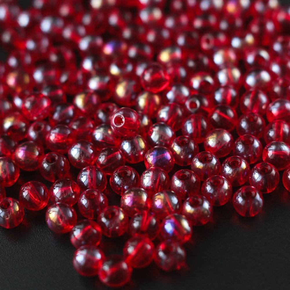 бусина, стекло 6, цвет красный ав, 6 мм