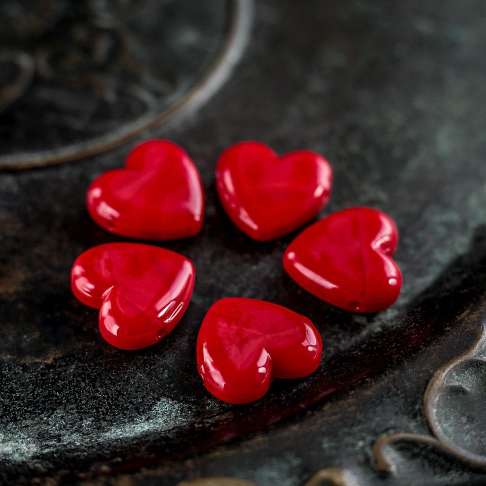 бусина, лэмпворк "сердце", стекло, цвет красный, 20x20x7 мм