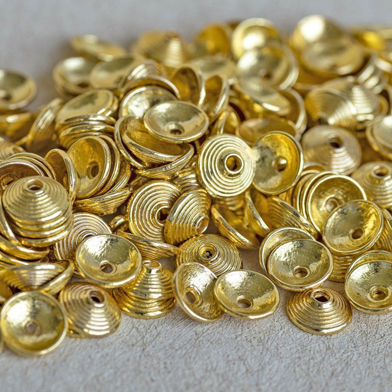 шапочка для бусин "диск", цвет золото, 10х3 мм