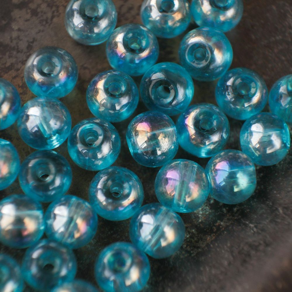 бусина, стекло 6, цвет бирюзовый ав, 6-6.5 мм