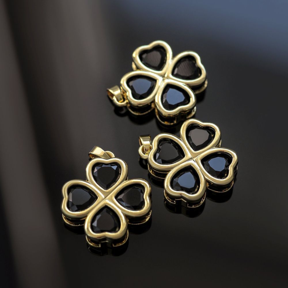 подвеска металл "клевер", черный/позолота, 24x21.5x5.5 мм