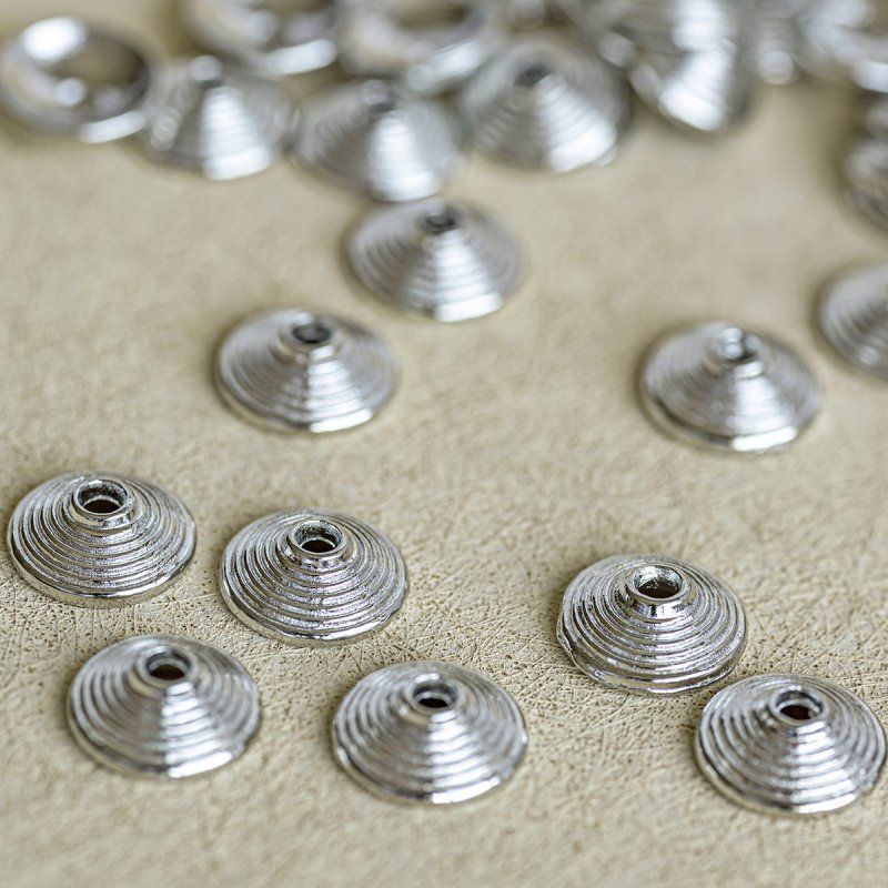 шапочка для бусин "диск", цвет платина, 10х3 мм