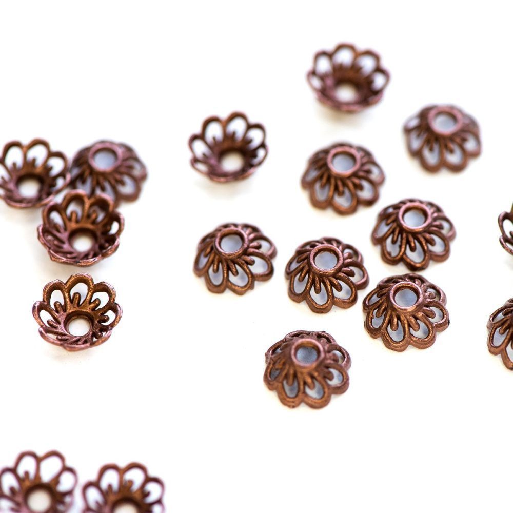 шапочка для бусин "маргаритка", цвет красная медь, 9x4 мм