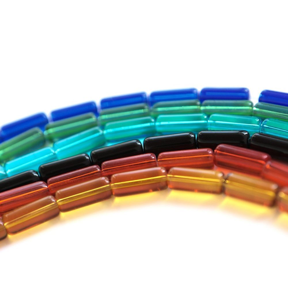 бусина, стекло, "трубочка", цветовой микс, 15х6 мм