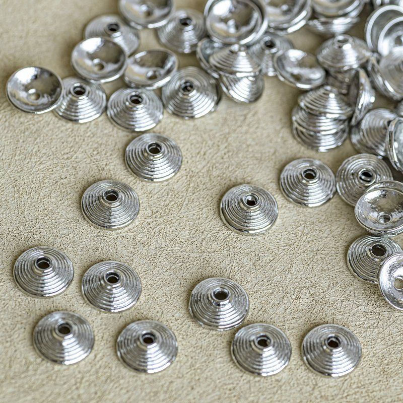 шапочка для бусин "диск", цвет платина, 10х3 мм