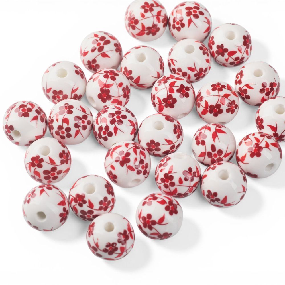 бусина, керамика "сакура", цвет бело-красный, 12 мм