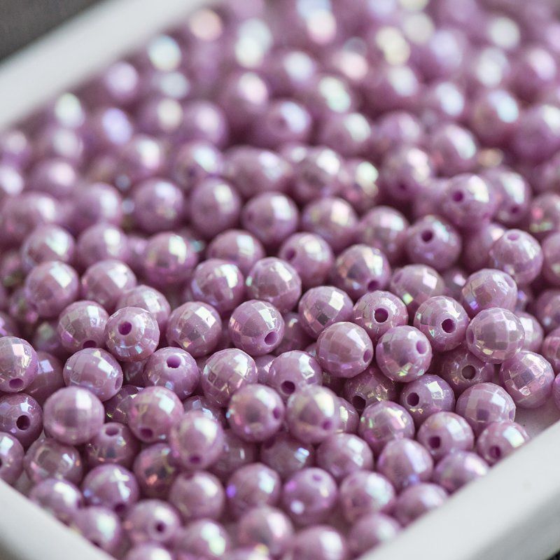 бусина, акрил 6, граненая, цвет сиреневый бензиновый, 6 мм