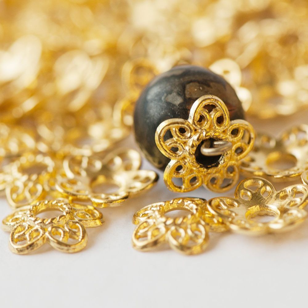 шапочка для бусин "кружево", цвет золото, 12х11.5х3 мм