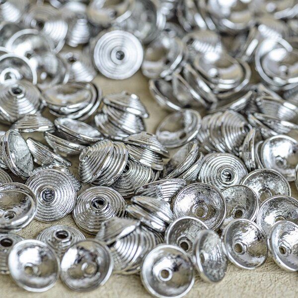 шапочка для бусин "диск", цвет платина, 10х3 мм