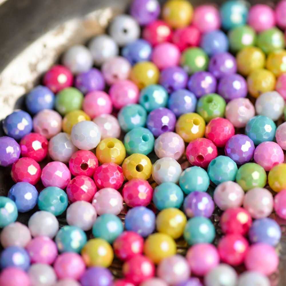 бусина, акрил 6, граненая, цветовой микс пастельный/перламутровый, 6 мм